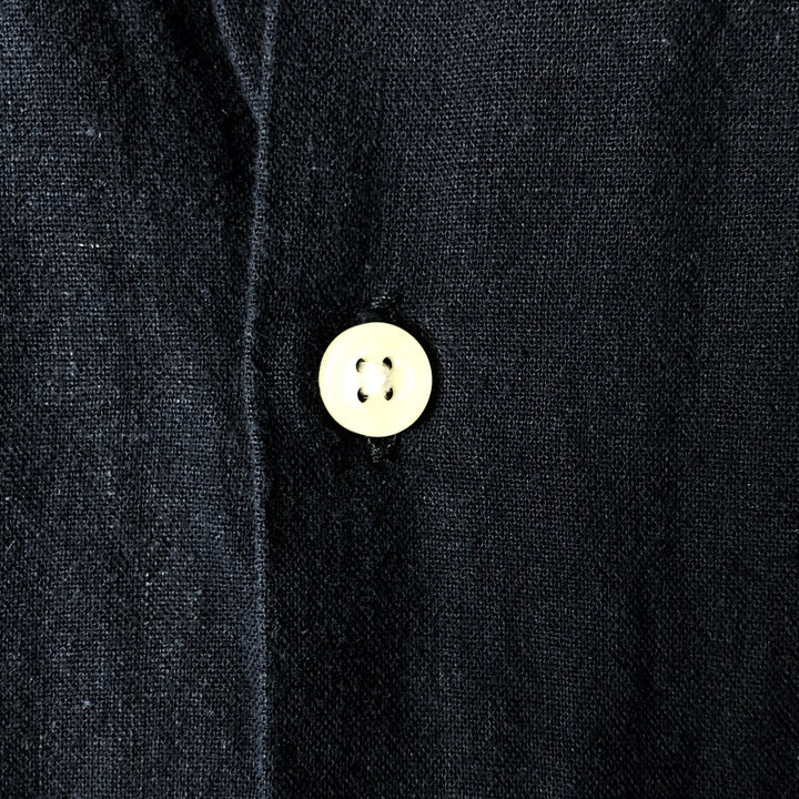 Short-sleeved open-collar linen shirt, men's size L linen navy blue type Vintage Second Hand