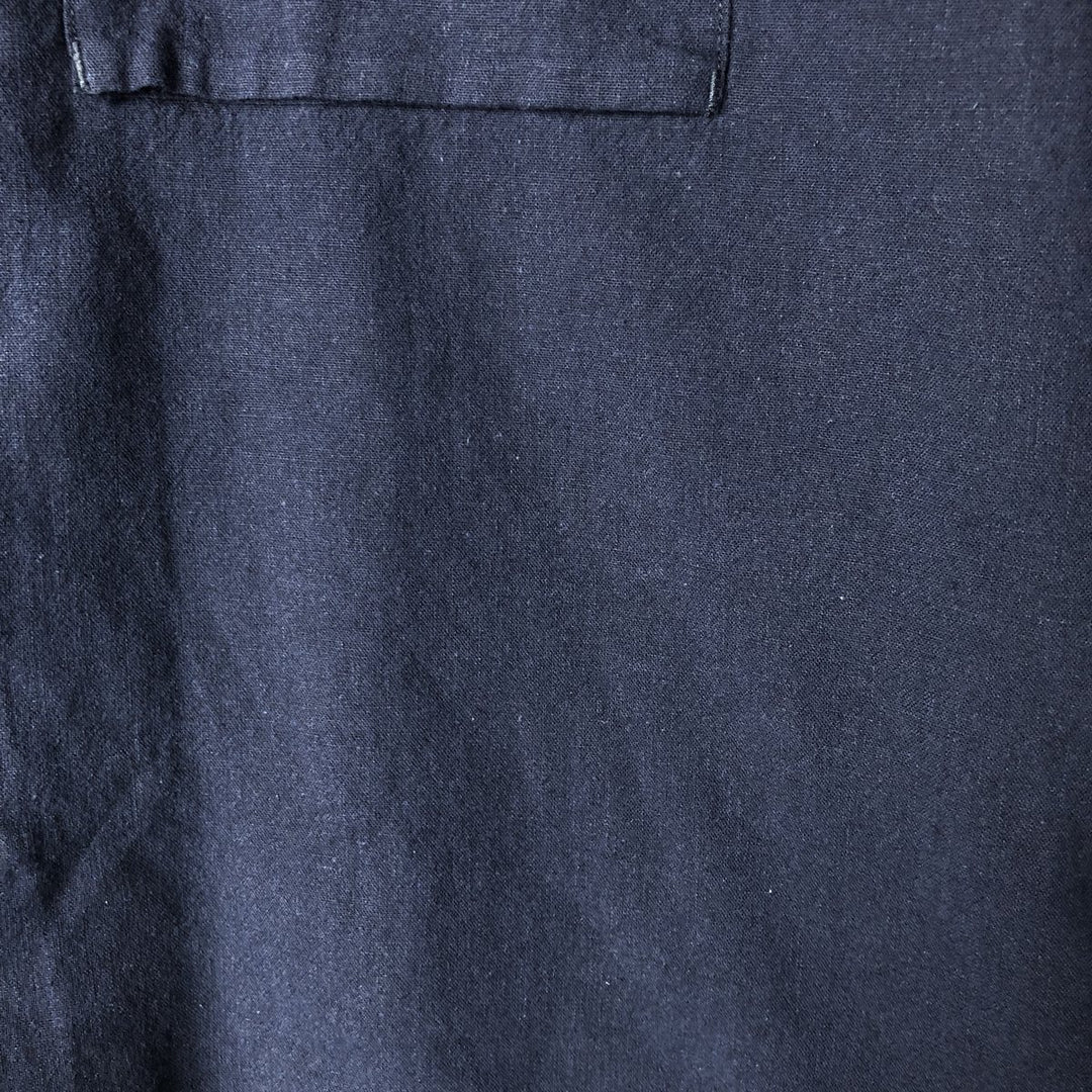 Short-sleeved open-collar linen shirt, men's size L linen navy blue type Vintage Second Hand