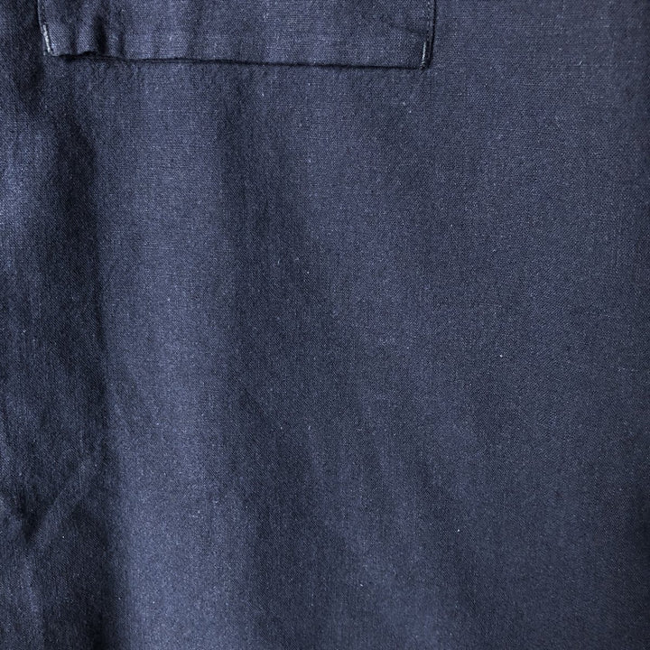 Short-sleeved open-collar linen shirt, men's size L linen navy blue type Vintage Second Hand