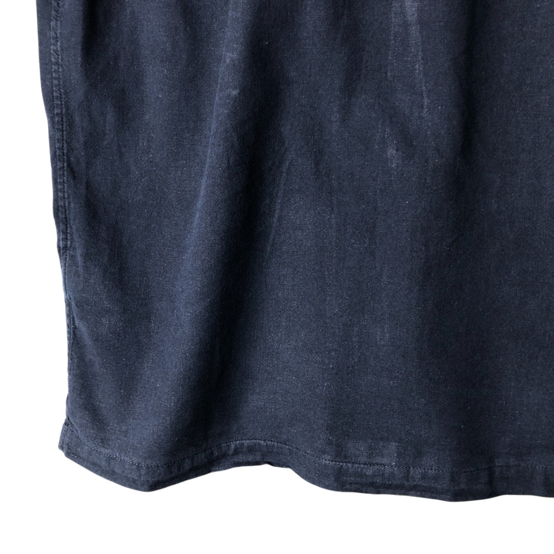 Short-sleeved open-collar linen shirt, men's size L linen navy blue type Vintage Second Hand