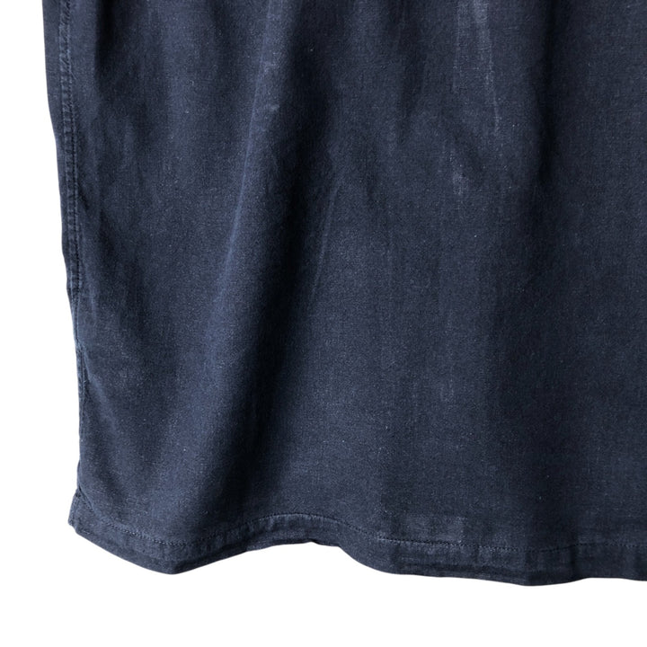 Short-sleeved open-collar linen shirt, men's size L linen navy blue type Vintage Second Hand
