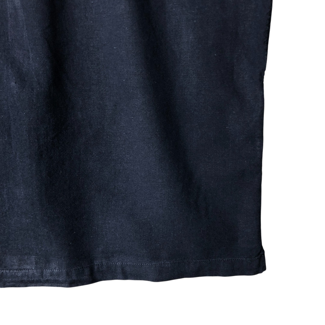 Short-sleeved open-collar linen shirt, men's size L linen navy blue type Vintage Second Hand