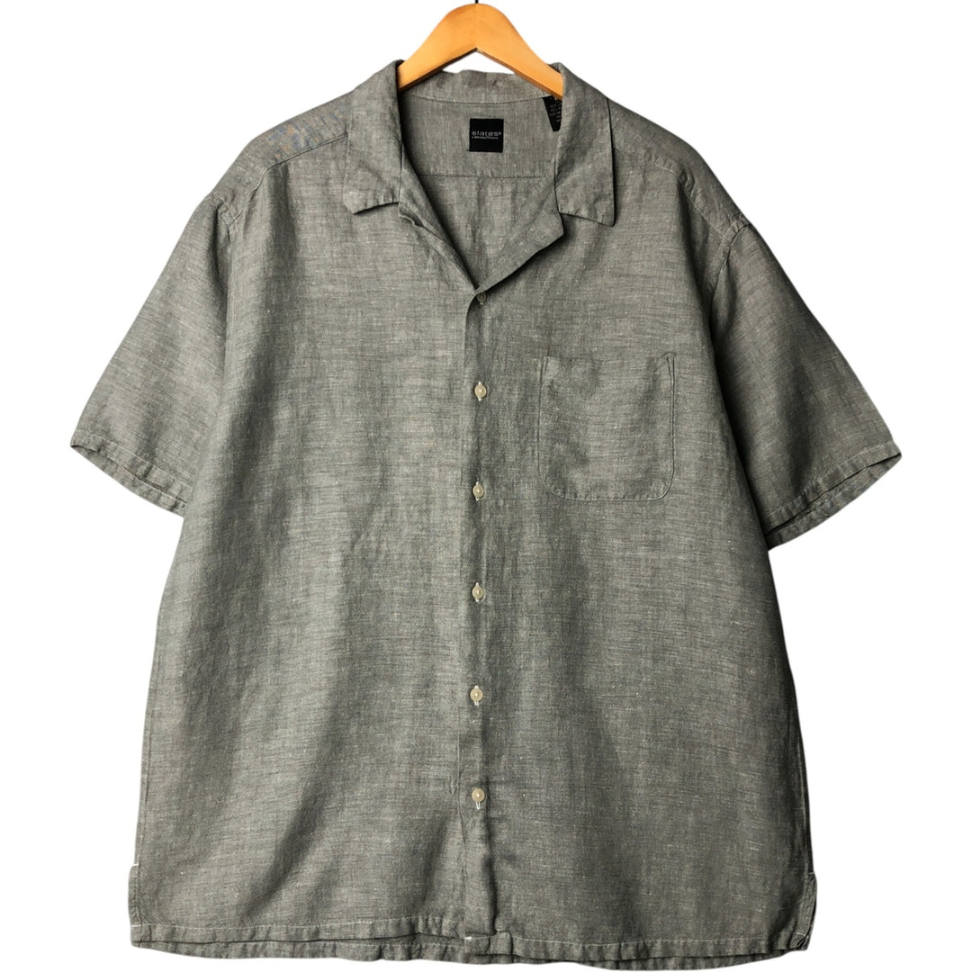 SLATES Short Sleeve Open Collar Linen and Rayon Shirt, Men's Size XL linen Charcoal Vintage Second Hand