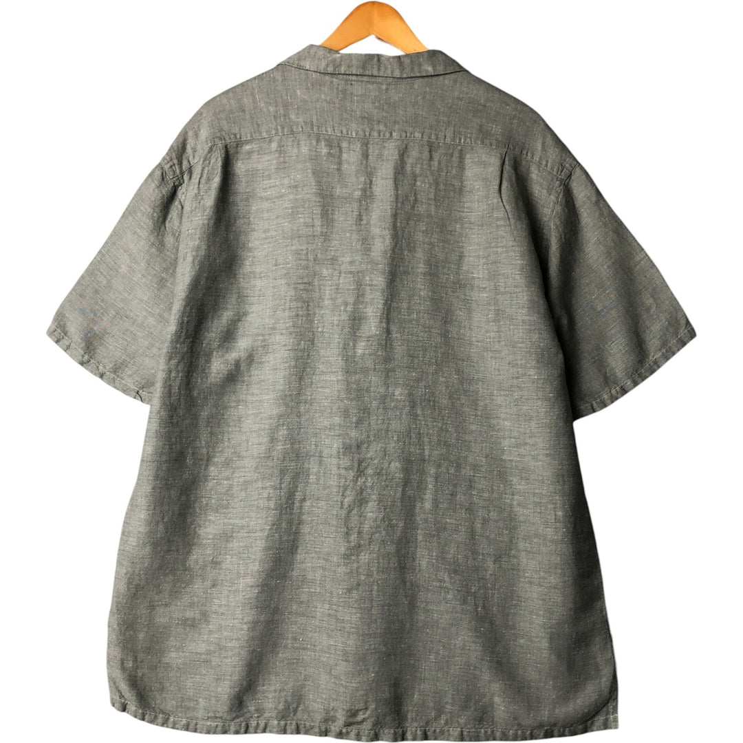 SLATES Short Sleeve Open Collar Linen and Rayon Shirt, Men's Size XL linen Charcoal Vintage Second Hand