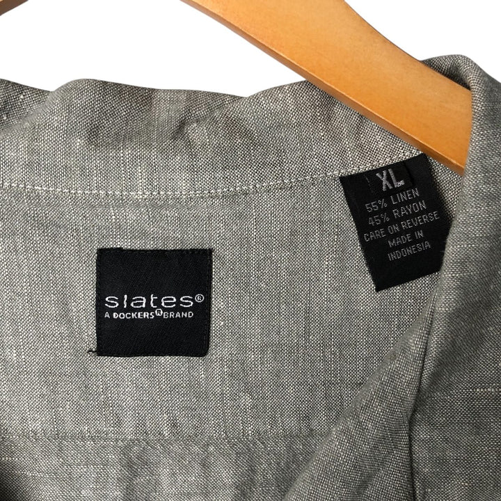 SLATES Short Sleeve Open Collar Linen and Rayon Shirt, Men's Size XL linen Charcoal Vintage Second Hand