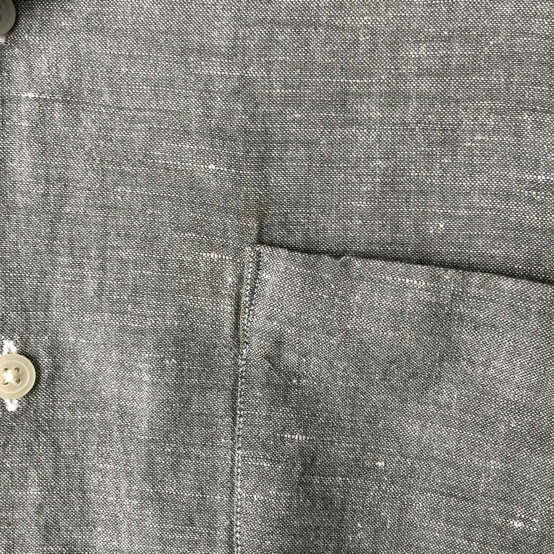 SLATES Short Sleeve Open Collar Linen and Rayon Shirt, Men's Size XL linen Charcoal Vintage Second Hand