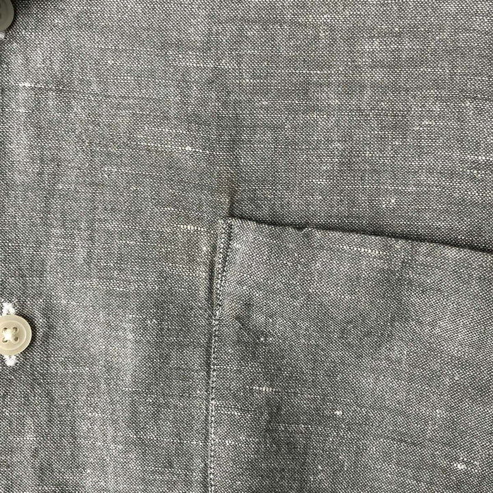 SLATES Short Sleeve Open Collar Linen and Rayon Shirt, Men's Size XL linen Charcoal Vintage Second Hand