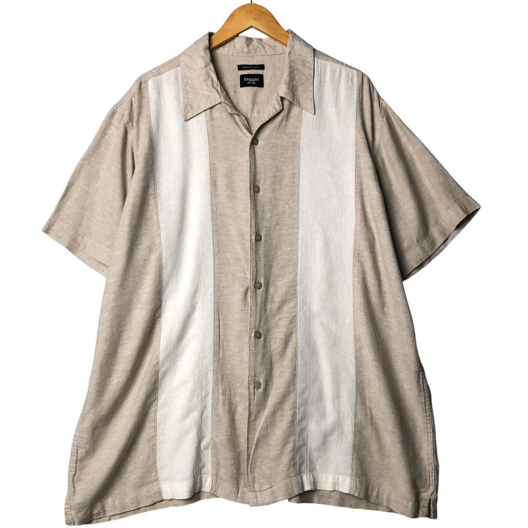 Haggar EST.1926 Open Collar Short Sleeve Two-Tone Box Shirt, Men's XL unclear Beige type Vintage Second Hand