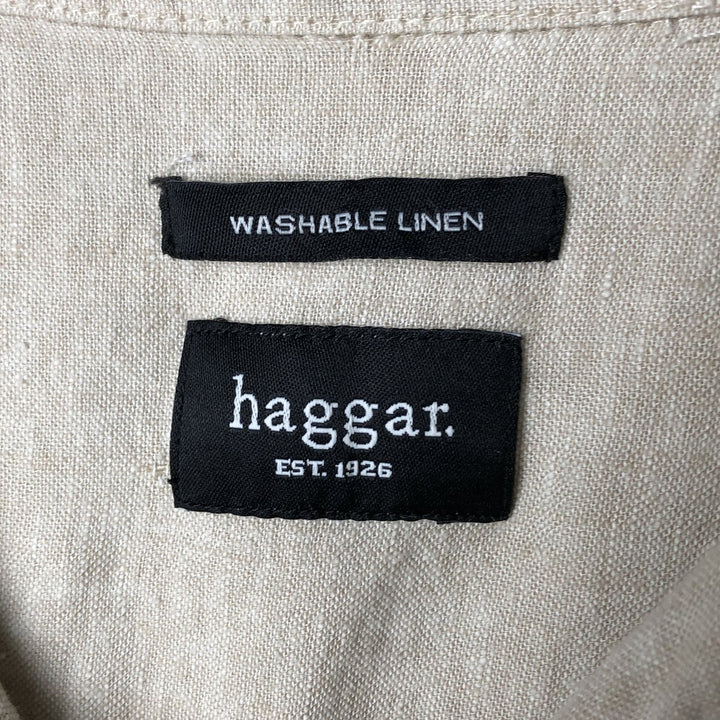 Haggar EST.1926 Open Collar Short Sleeve Two-Tone Box Shirt, Men's XL unclear Beige type Vintage Second Hand