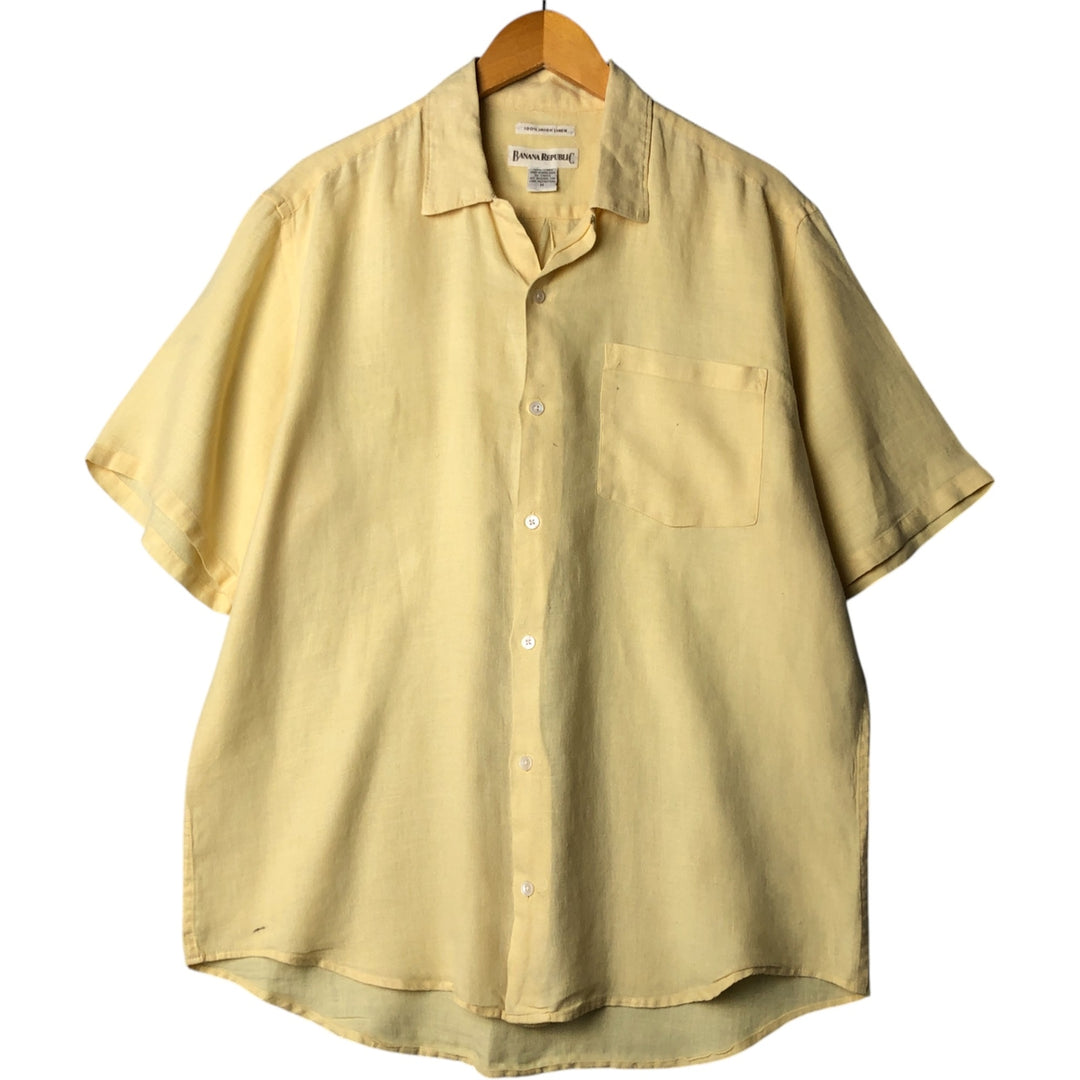 Banana Republic short-sleeved open-collar linen shirt, men's size M linen yellow type Vintage Second Hand