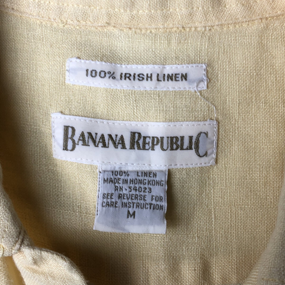 Banana Republic short-sleeved open-collar linen shirt, men's size M linen yellow type Vintage Second Hand
