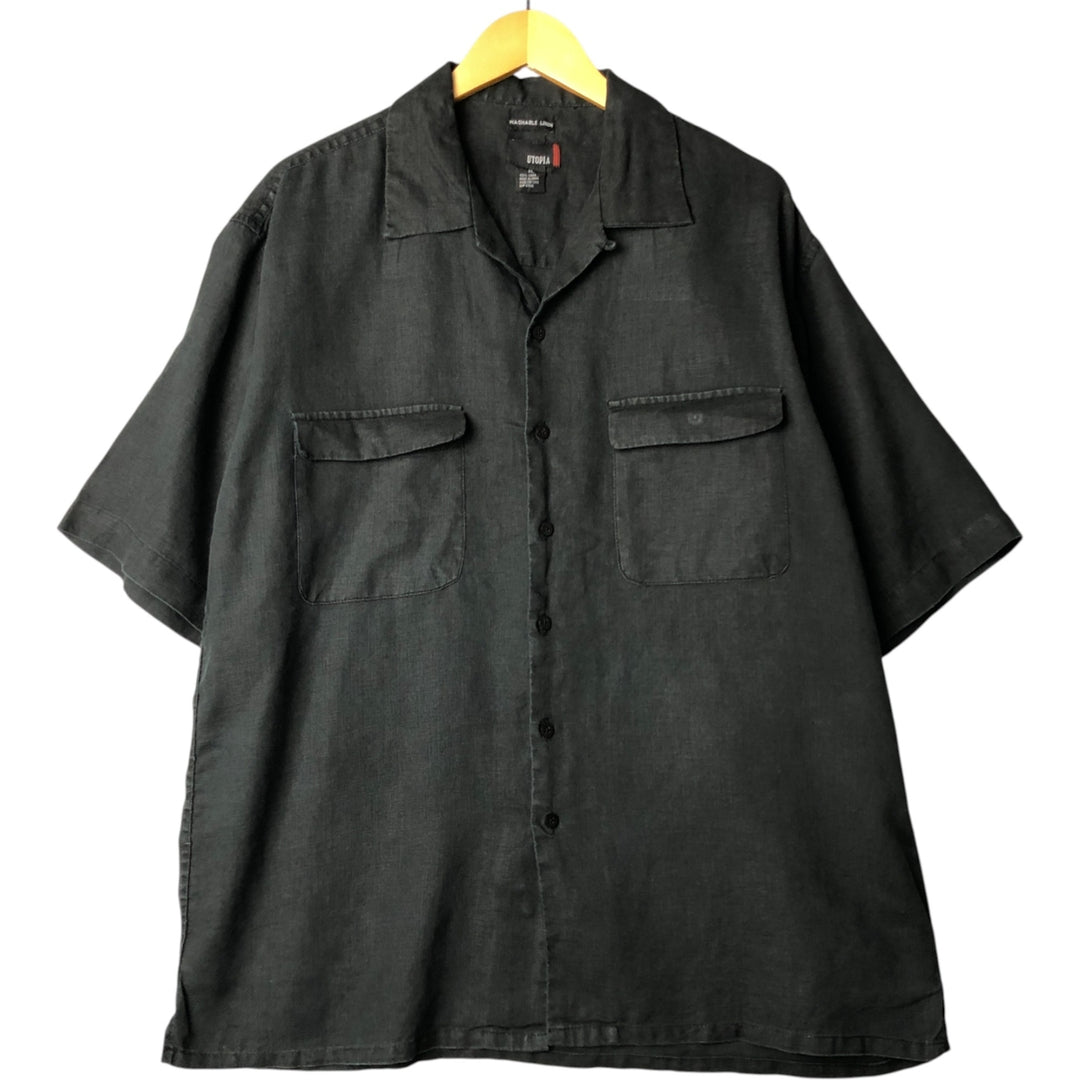 UTOPIA WASHABLE LINEN Short Sleeve Linen Shirt, Men's XL linen black type Vintage Second Hand