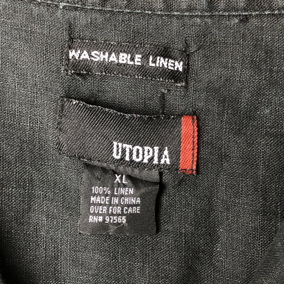UTOPIA WASHABLE LINEN Short Sleeve Linen Shirt, Men's XL linen black type Vintage Second Hand