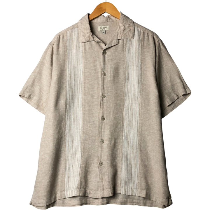 Haggar EST.1926 Short Sleeve Open Collar Linen and Rayon Shirt, Men's Size L linen Beige type Vintage Second Hand