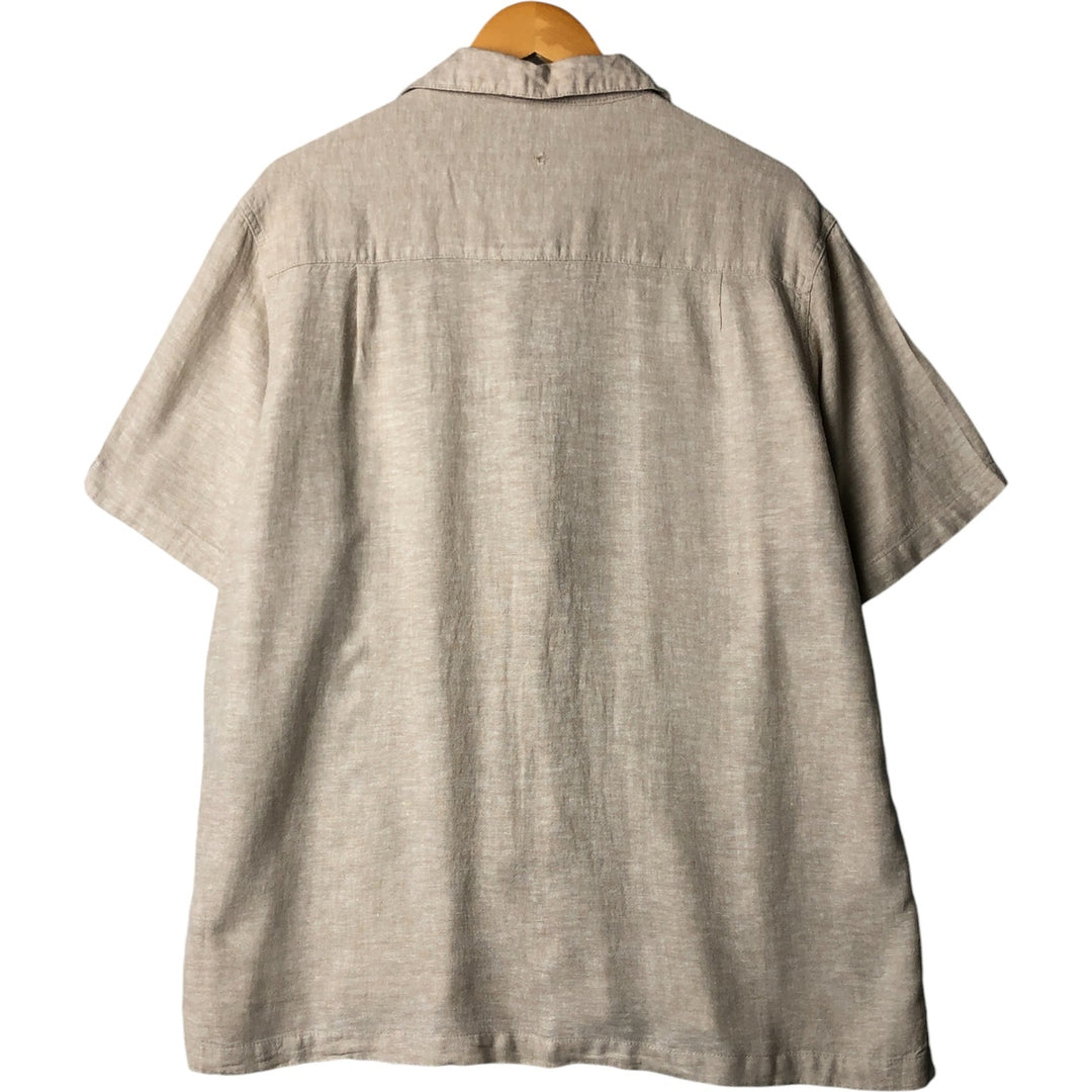 Haggar EST.1926 Short Sleeve Open Collar Linen and Rayon Shirt, Men's Size L linen Beige type Vintage Second Hand