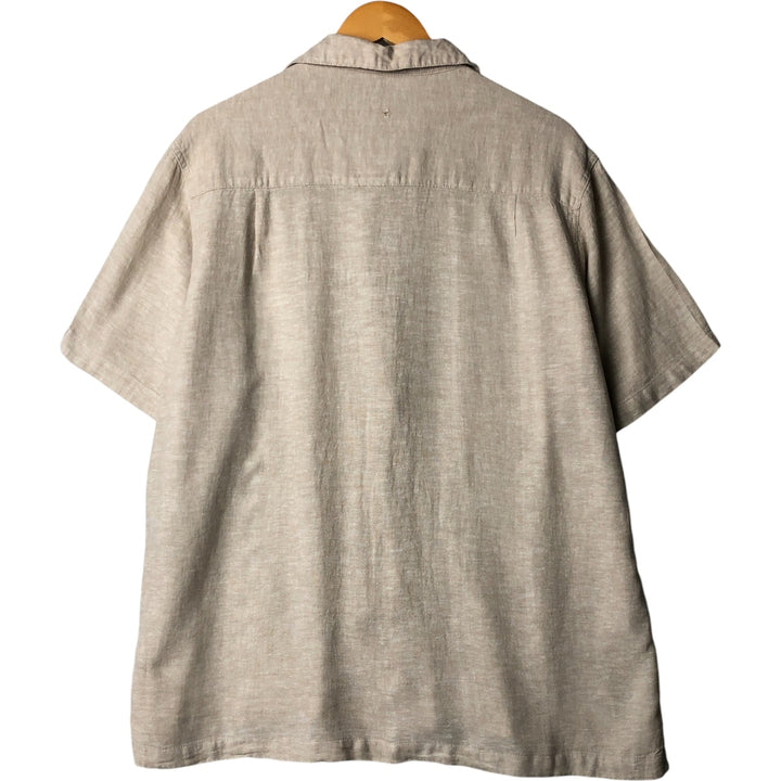 Haggar EST.1926 Short Sleeve Open Collar Linen and Rayon Shirt, Men's Size L linen Beige type Vintage Second Hand