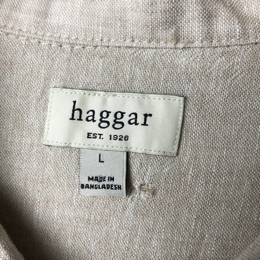 Haggar EST.1926 Short Sleeve Open Collar Linen and Rayon Shirt, Men's Size L linen Beige type Vintage Second Hand
