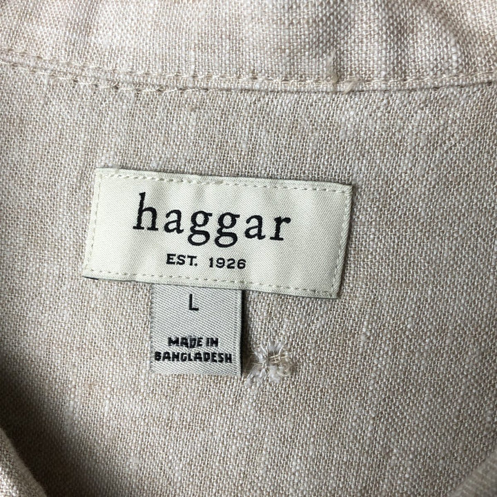 Haggar EST.1926 Short Sleeve Open Collar Linen and Rayon Shirt, Men's Size L linen Beige type Vintage Second Hand