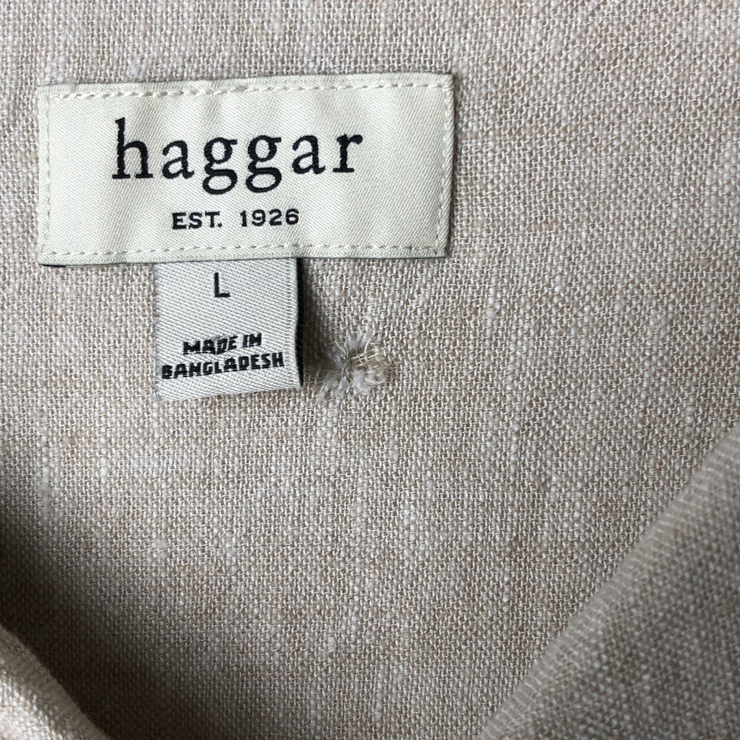Haggar EST.1926 Short Sleeve Open Collar Linen and Rayon Shirt, Men's Size L linen Beige type Vintage Second Hand
