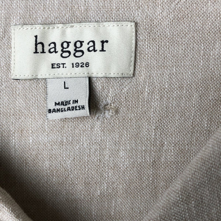 Haggar EST.1926 Short Sleeve Open Collar Linen and Rayon Shirt, Men's Size L linen Beige type Vintage Second Hand