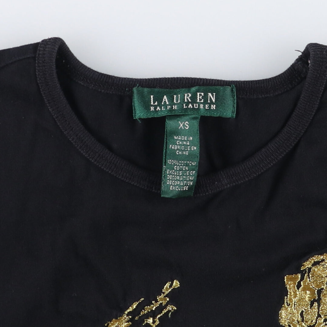Ralph Lauren LAUREN fish print short sleeve T-shirt, women's size XS cotton black type Vintage Second Hand