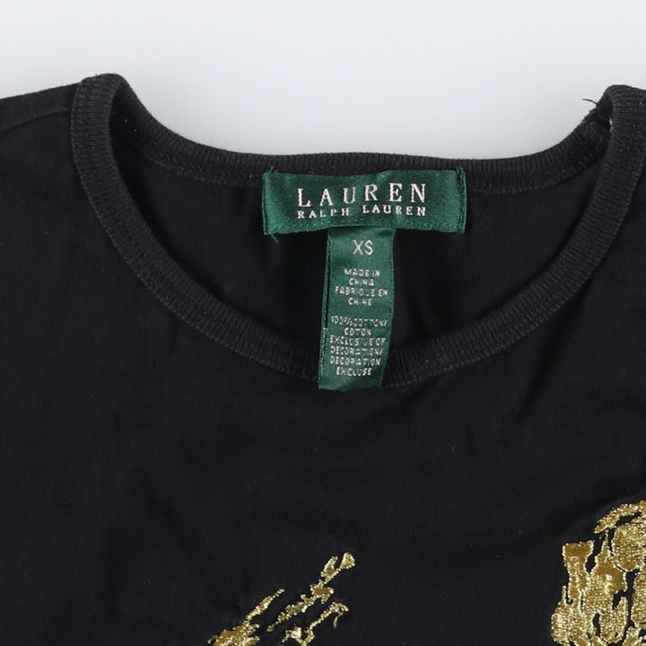 Ralph Lauren LAUREN fish print short sleeve T-shirt, women's size XS cotton black type Vintage Second Hand