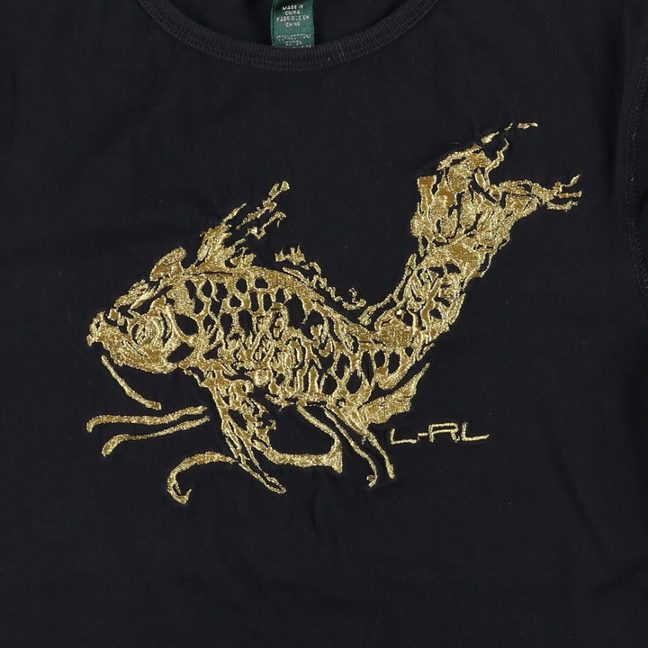 Ralph Lauren LAUREN fish print short sleeve T-shirt, women's size XS cotton black type Vintage Second Hand