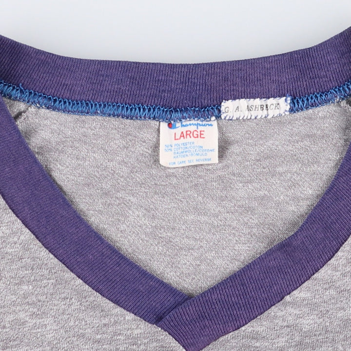 Vintage 1980'S Champion Tricot Tag College V-Neck Ringer T-Shirt, Made in USA, Women's Size L polyester gray type Vintage Second Hand