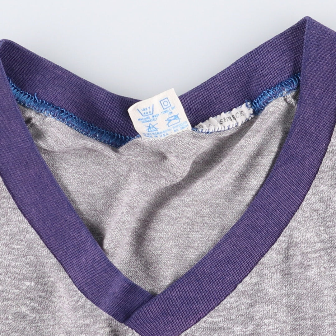 Vintage 1980'S Champion Tricot Tag College V-Neck Ringer T-Shirt, Made in USA, Women's Size L polyester gray type Vintage Second Hand
