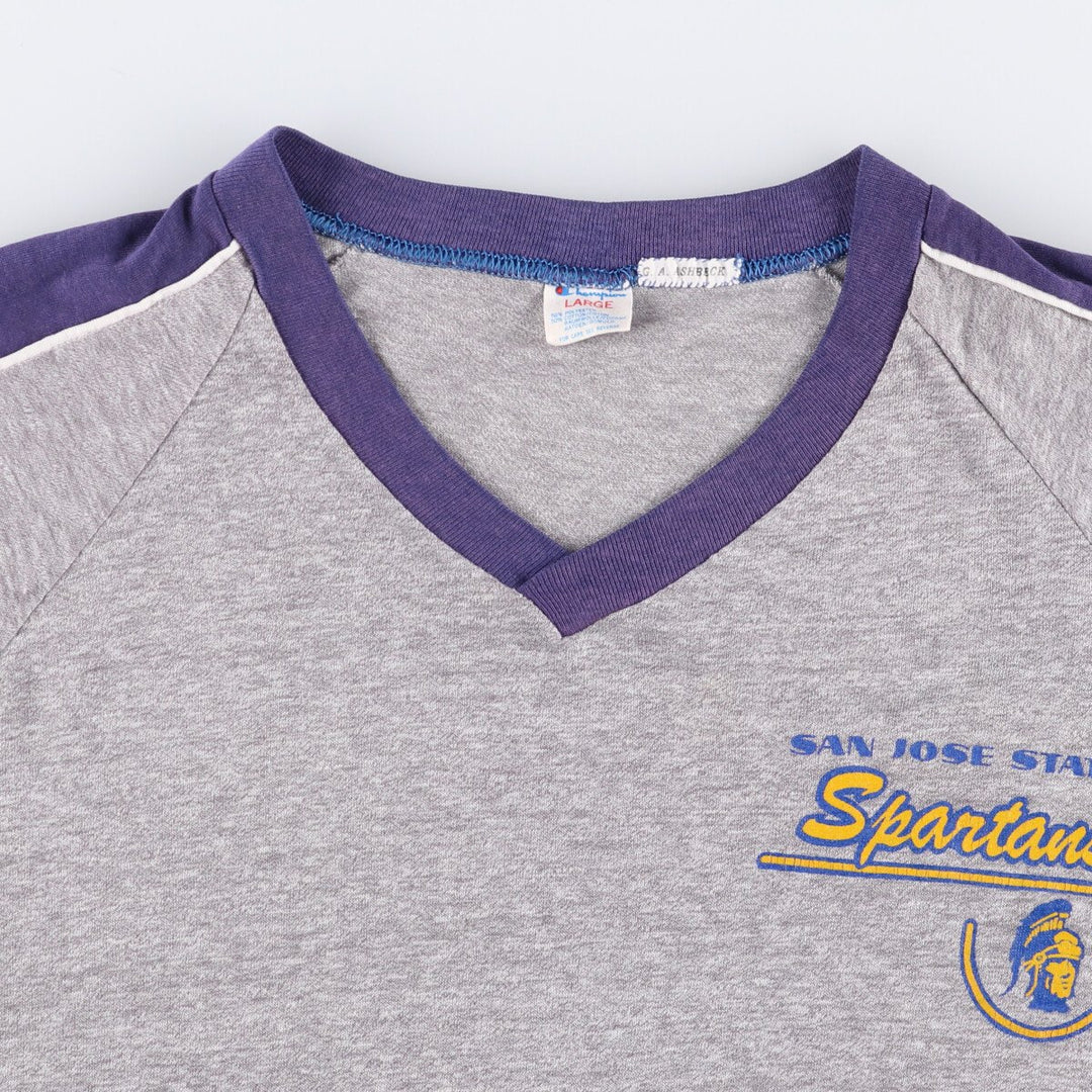 Vintage 1980'S Champion Tricot Tag College V-Neck Ringer T-Shirt, Made in USA, Women's Size L polyester gray type Vintage Second Hand