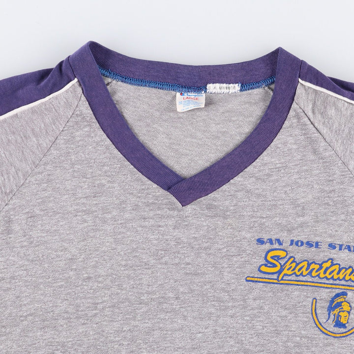 Vintage 1980'S Champion Tricot Tag College V-Neck Ringer T-Shirt, Made in USA, Women's Size L polyester gray type Vintage Second Hand