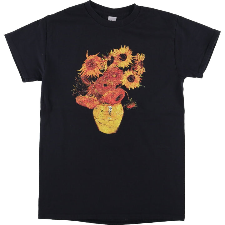 Gildan Vincent Van Gogh Sunflower Floral Art T-Shirt, Men's Size Small cotton black type Vintage Second Hand