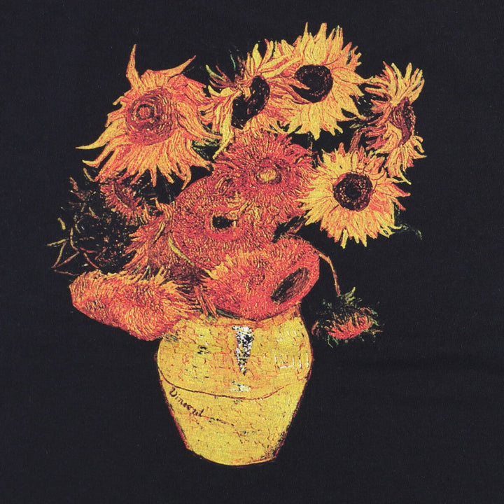Gildan Vincent Van Gogh Sunflower Floral Art T-Shirt, Men's Size Small cotton black type Vintage Second Hand