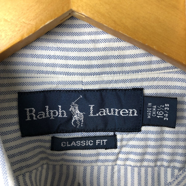 Ralph Lauren Classic Fit Striped Pattern Long Sleeve Button-Down Shirt, Men's Size L cotton blue type Vintage Second Hand