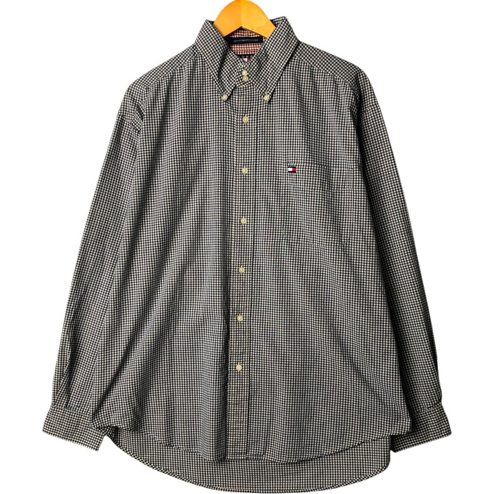 Tommy Hilfiger long-sleeved button-down check shirt, men's size L cotton navy blue type Vintage Second Hand