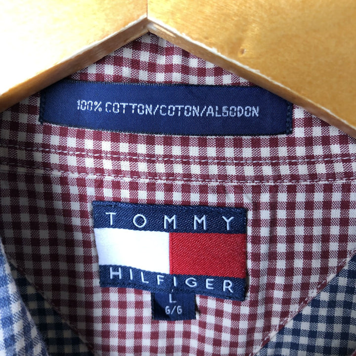 Tommy Hilfiger long-sleeved button-down check shirt, men's size L cotton navy blue type Vintage Second Hand