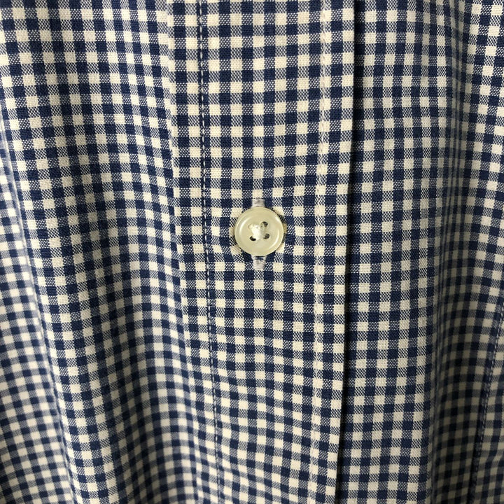 Tommy Hilfiger long-sleeved button-down check shirt, men's size L cotton navy blue type Vintage Second Hand