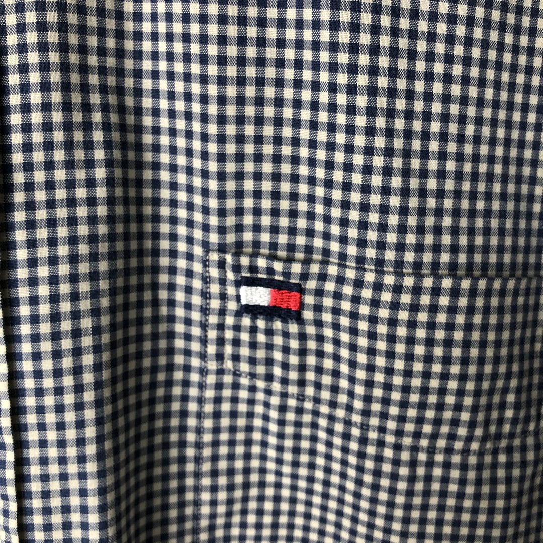 Tommy Hilfiger long-sleeved button-down check shirt, men's size L cotton navy blue type Vintage Second Hand