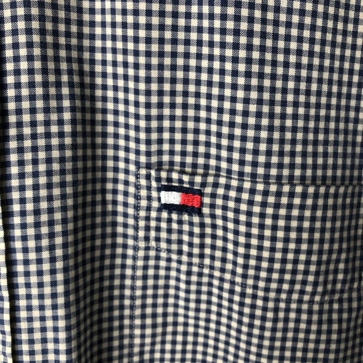 Tommy Hilfiger long-sleeved button-down check shirt, men's size L cotton navy blue type Vintage Second Hand
