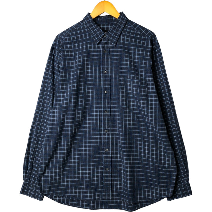Eddie Bauer Long Sleeve Cotton Check Shirt, Men's XL cotton Navy blue Vintage Second Hand