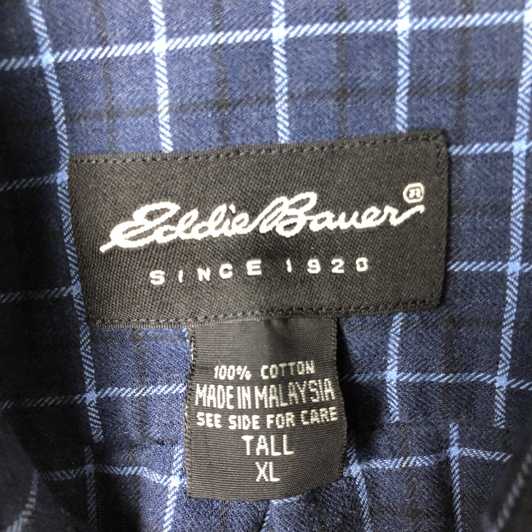 Eddie Bauer Long Sleeve Cotton Check Shirt, Men's XL cotton Navy blue Vintage Second Hand