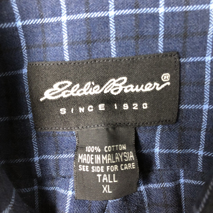 Eddie Bauer Long Sleeve Cotton Check Shirt, Men's XL cotton Navy blue Vintage Second Hand