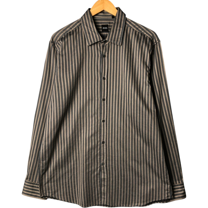 Hugo Boss long-sleeved cotton striped shirt, made in Italy, men's size XXL cotton Charcoal Vintage Second Hand