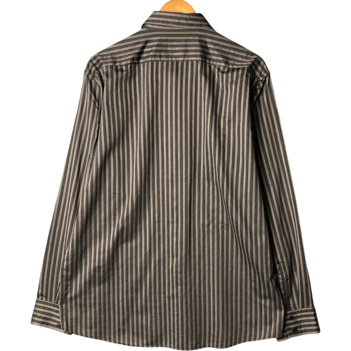Hugo Boss long-sleeved cotton striped shirt, made in Italy, men's size XXL cotton Charcoal Vintage Second Hand