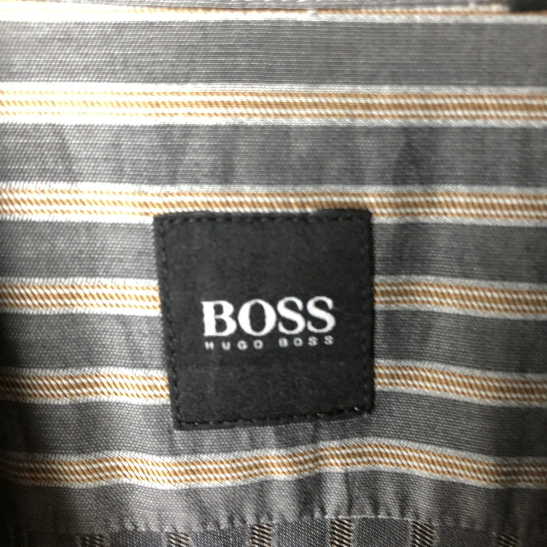 Hugo Boss long-sleeved cotton striped shirt, made in Italy, men's size XXL cotton Charcoal Vintage Second Hand