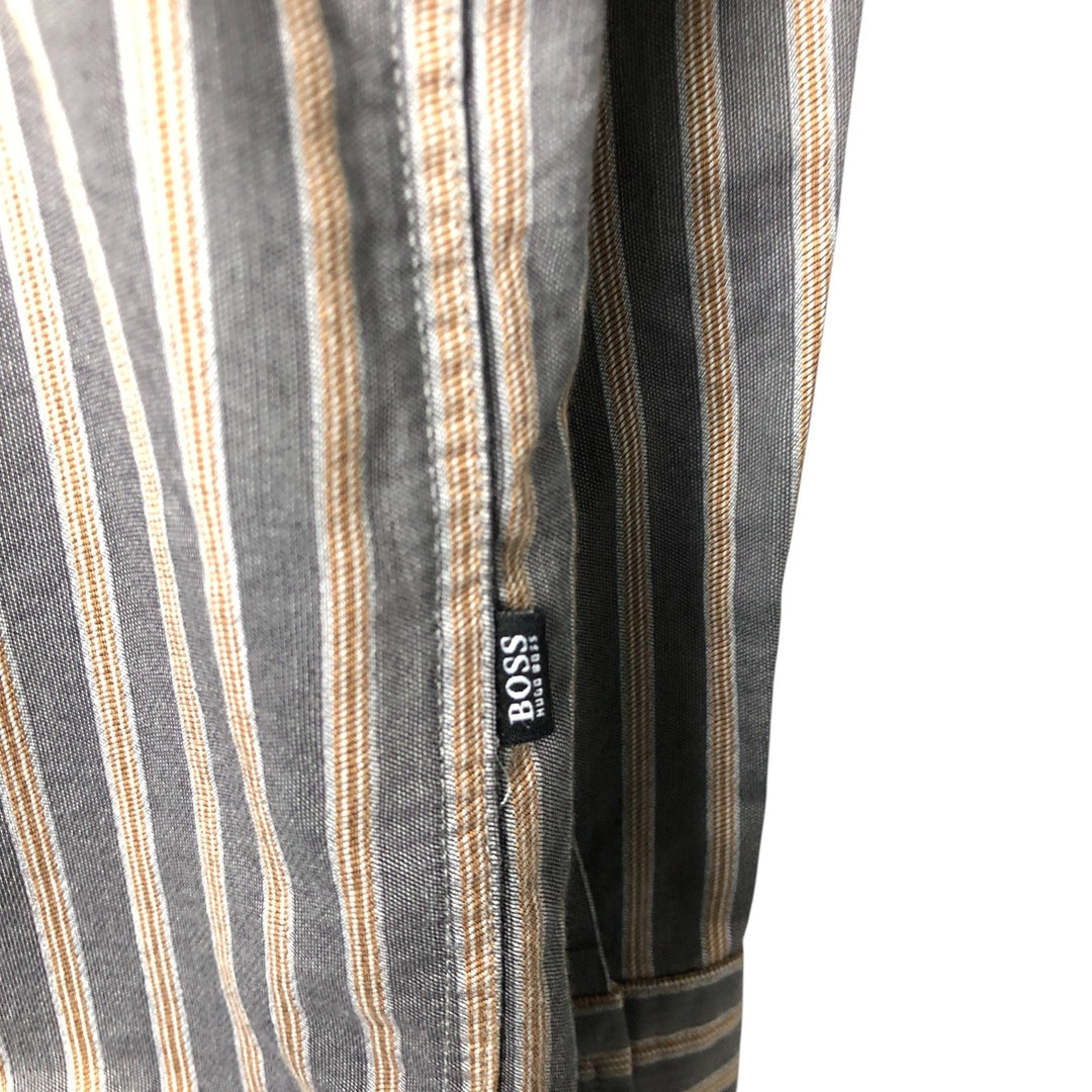 Hugo Boss long-sleeved cotton striped shirt, made in Italy, men's size XXL cotton Charcoal Vintage Second Hand