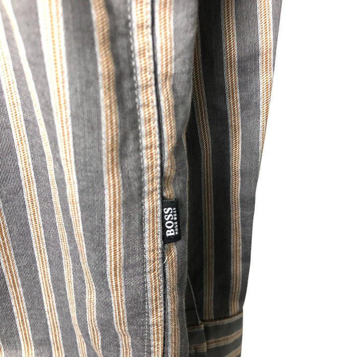 Hugo Boss long-sleeved cotton striped shirt, made in Italy, men's size XXL cotton Charcoal Vintage Second Hand