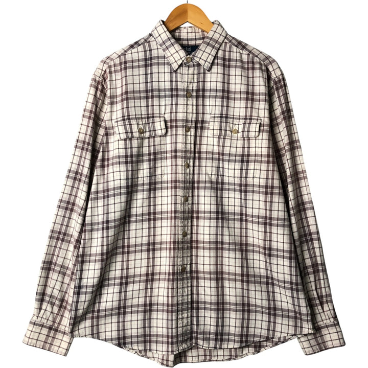 Ralph Lauren POLO by Ralph Lauren long-sleeved button-down light flannel check shirt, men's size L cotton ivory Vintage Second Hand