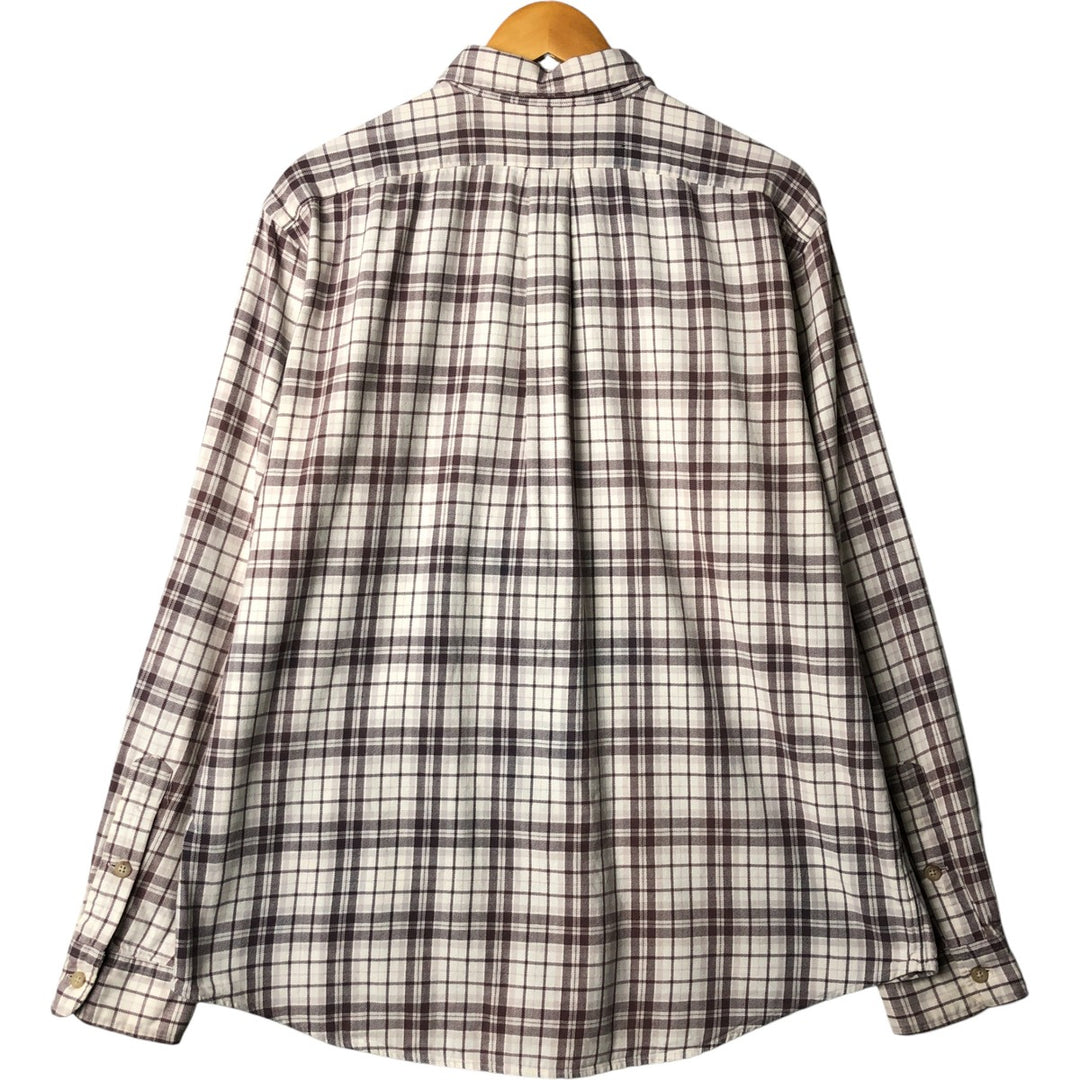 Ralph Lauren POLO by Ralph Lauren long-sleeved button-down light flannel check shirt, men's size L cotton ivory Vintage Second Hand