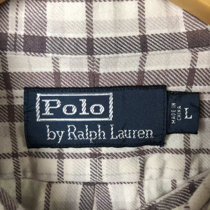 Ralph Lauren POLO by Ralph Lauren long-sleeved button-down light flannel check shirt, men's size L cotton ivory Vintage Second Hand